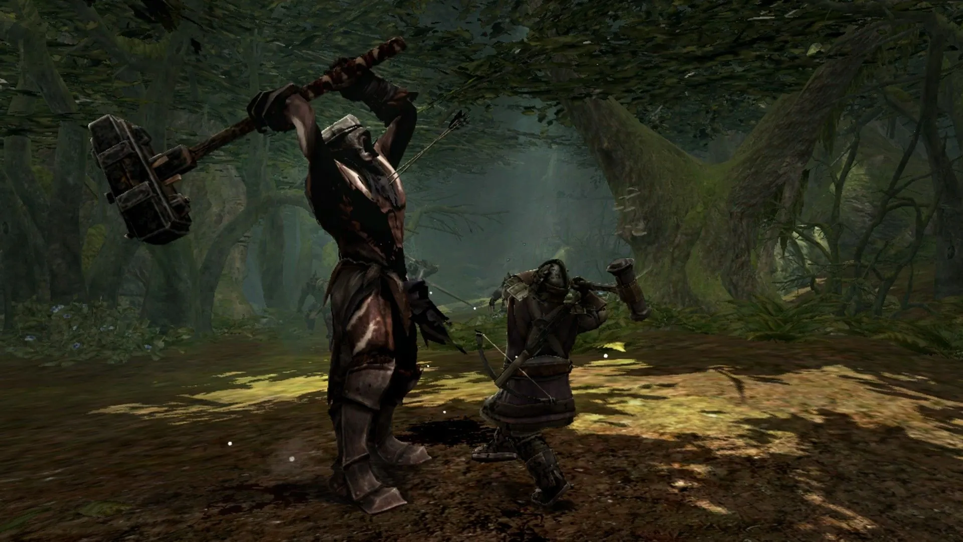 Official gameplay screenshot of a party encounter in a forest setting